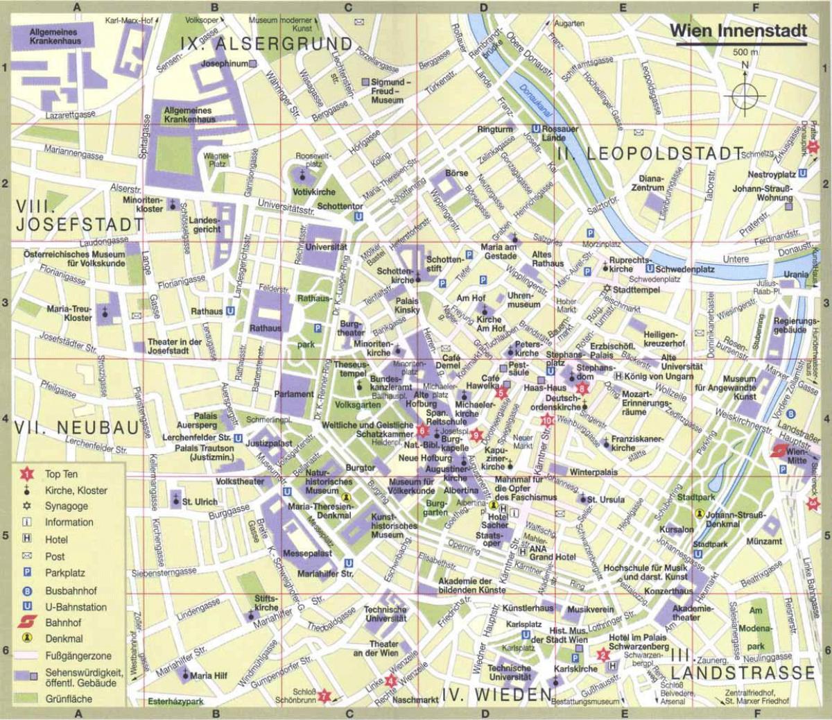 Bécs város idegenforgalmi térkép
