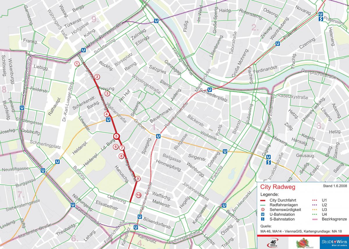 Bécs kerékpáros térkép